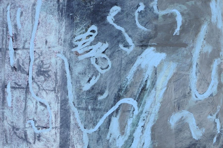 Wasser, Himmel, Wolken, Land 3übermalte Fotosgrafie, 21 x 29 cm, 2020