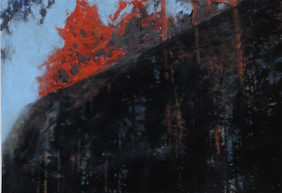 Wasser, Himmel, Wolken, Land 3übermalte Fotosgrafie, 21 x 29 cm, 2020